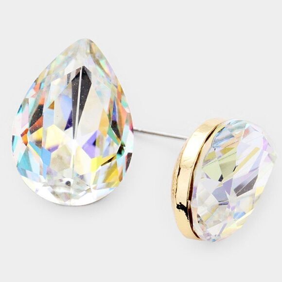 Abalone Teardrop Crystal Gold Earrings - Picture 2 of 5